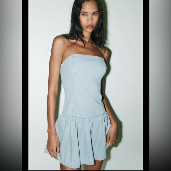 TRF DENIM BANDEAU DRESS - Picture 3 of 7